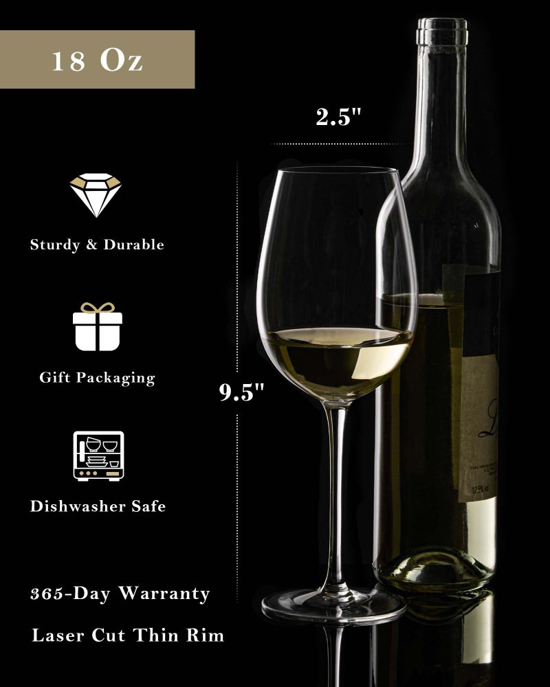 JBHO Hand Blown Italian Style Crystal White or Red Wine Glasses - Gift Packaging for Any Occasion - Lead-Free Premium Crystal Clear Glass - Set of 4-18 Ounce - Image 4
